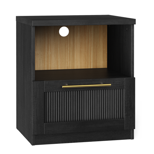 Harmo Block Black Wave-Panel Nightstand