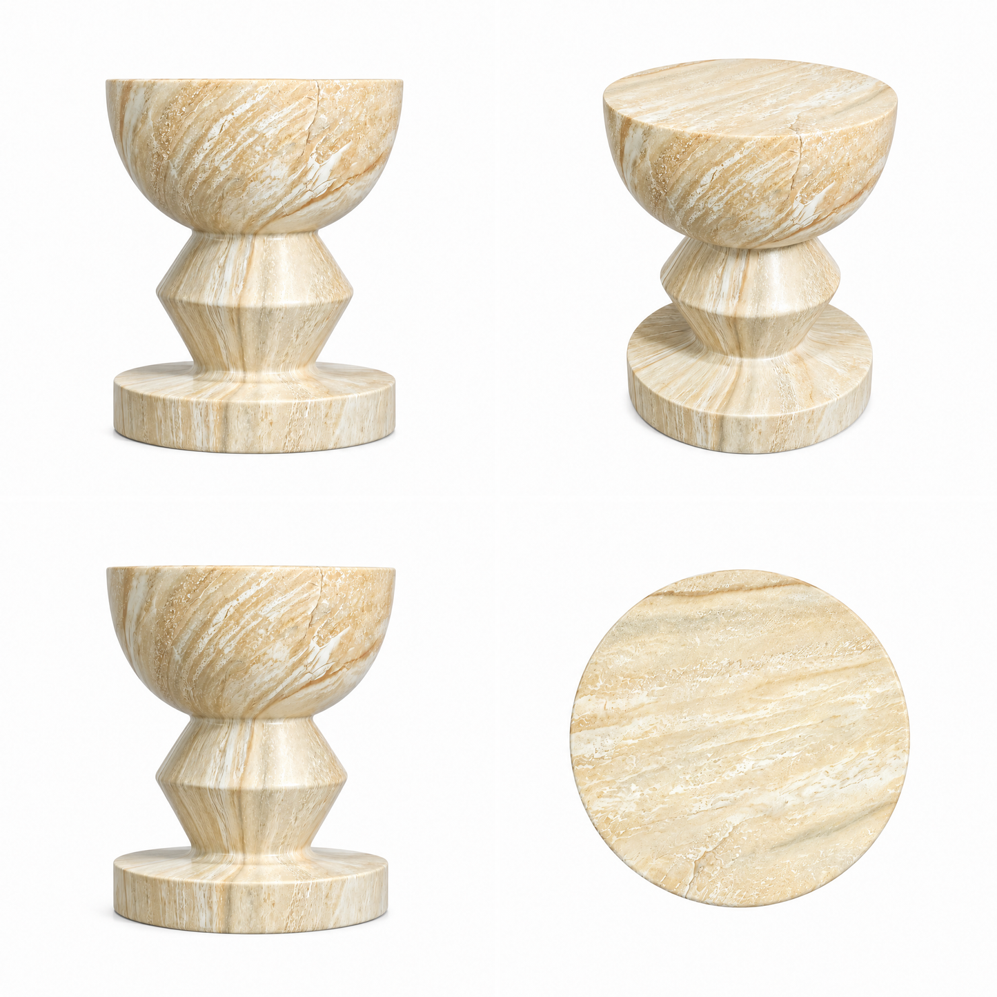 [Pre-Sale] Hourglass Pedestal Round Side Table - Beige Travertine-Look Finish