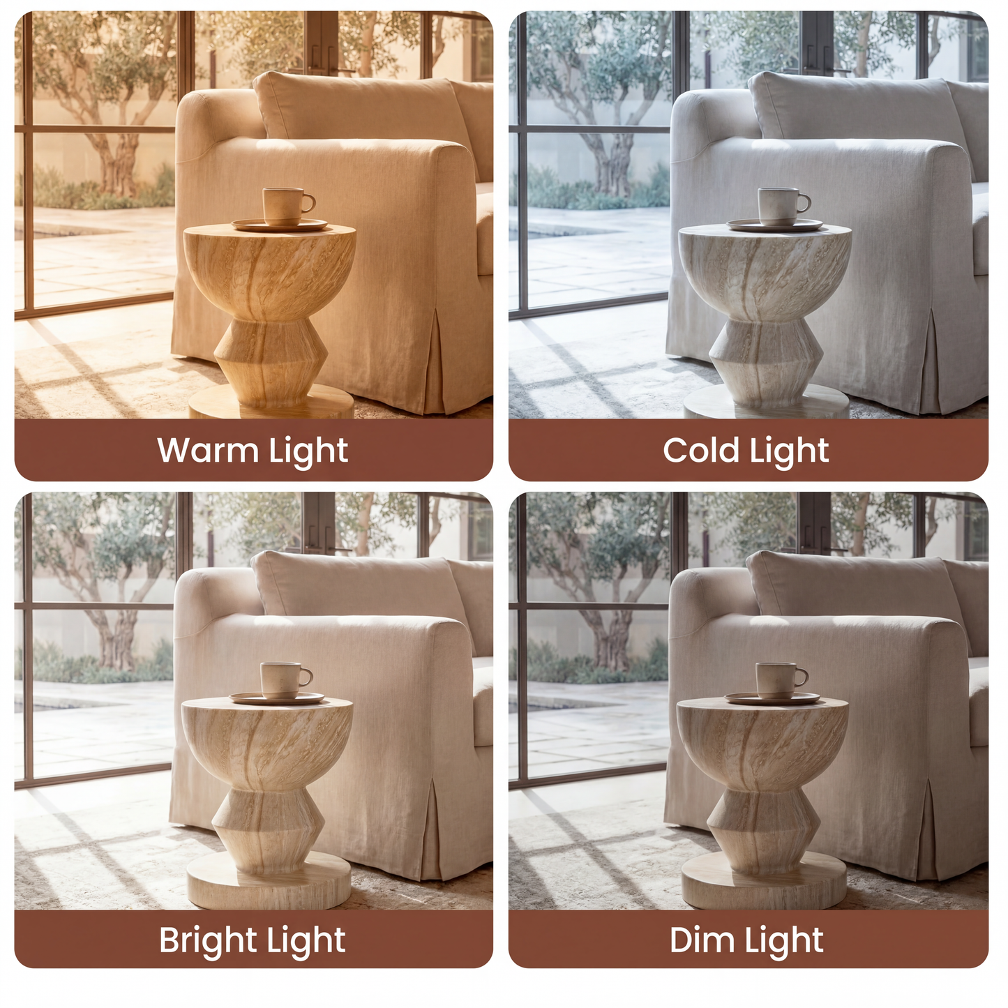 [Pre-Sale] Hourglass Pedestal Round Side Table - Beige Travertine-Look Finish