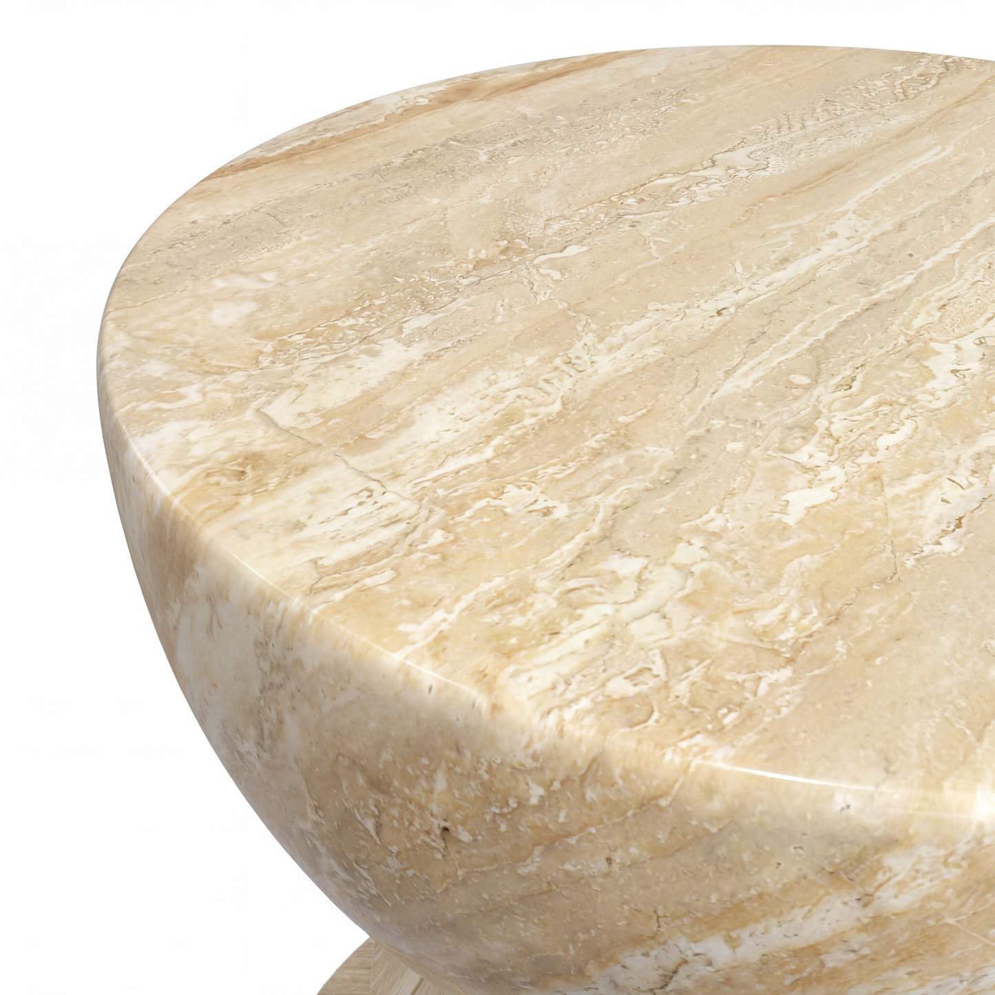 [Pre-Sale] Hourglass Pedestal Round Side Table - Beige Travertine-Look Finish