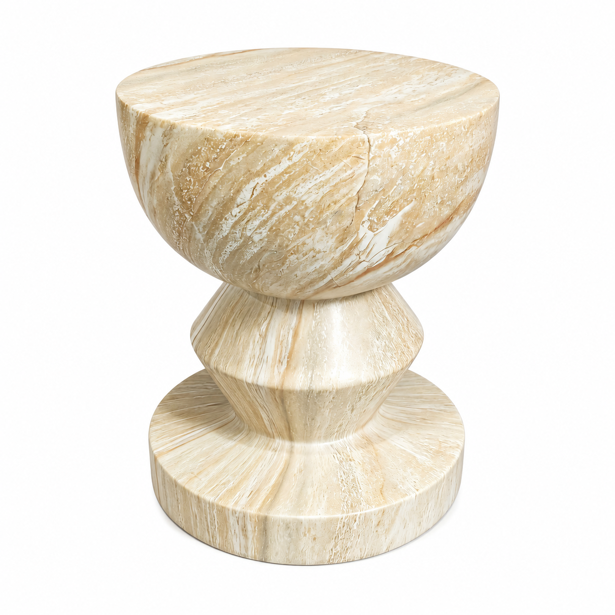 [Pre-Sale] Hourglass Pedestal Round Side Table - Beige Travertine-Look Finish