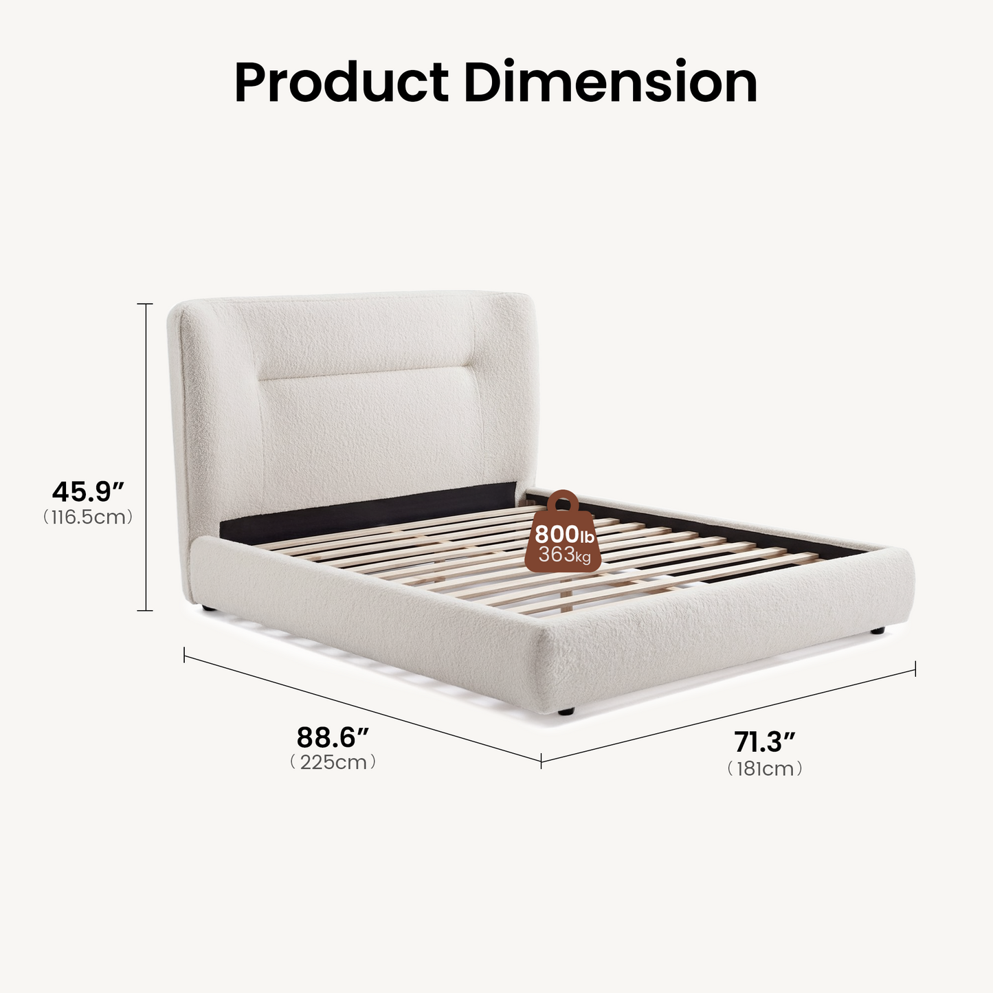 Queen Size Upholstered Platform Bed Frame – Boucle Wingback Headboard