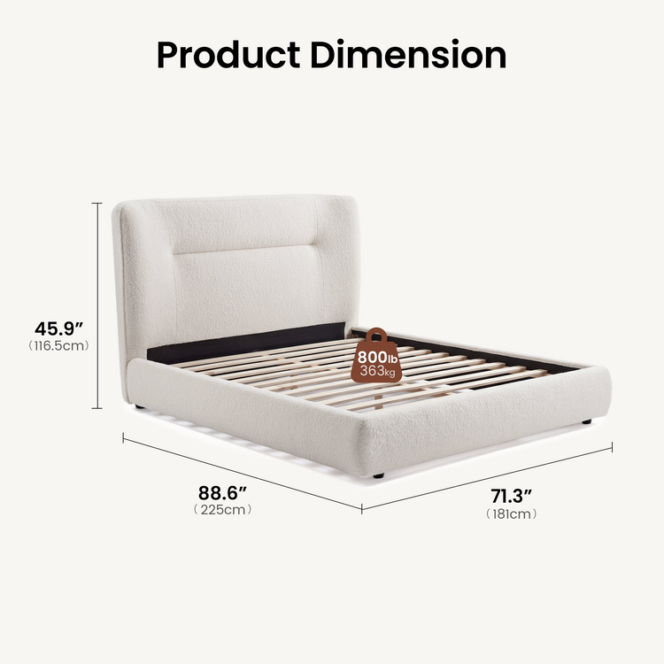 Queen Size Upholstered Platform Bed Frame – Boucle Wingback Headboard