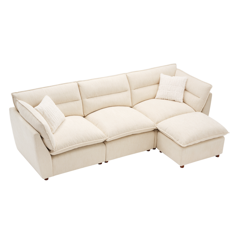 [Pre-sale] L-Shaped Sectional Sofa, Loven Modular Cloud Design with Solid Wood Legs，Pure Plume