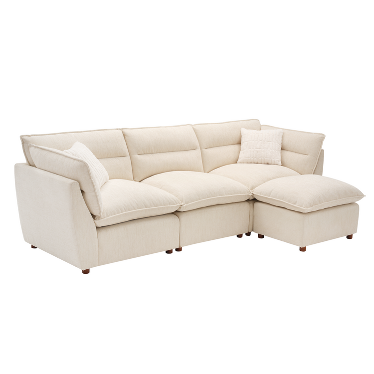 [Pre-sale] L-Shaped Sectional Sofa, Loven Modular Cloud Design with Solid Wood Legs，Pure Plume