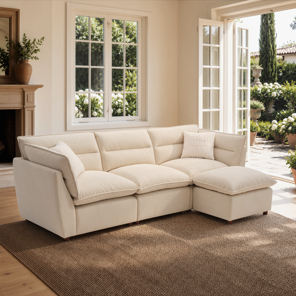 [Pre-sale] L-Shaped Sectional Sofa, Loven Modular Cloud Design with Solid Wood Legs，Pure Plume