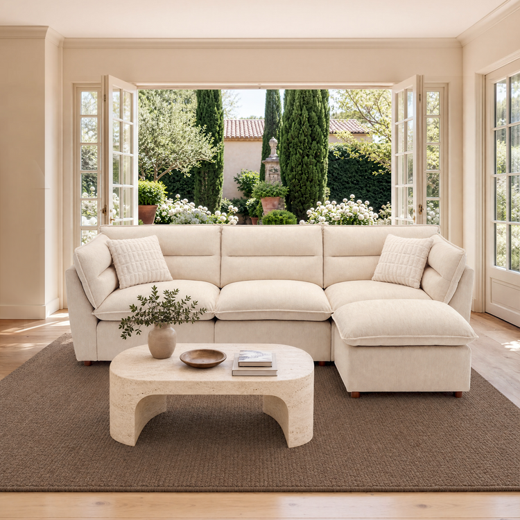[Pre-sale] L-Shaped Sectional Sofa, Loven Modular Cloud Design with Solid Wood Legs，Pure Plume