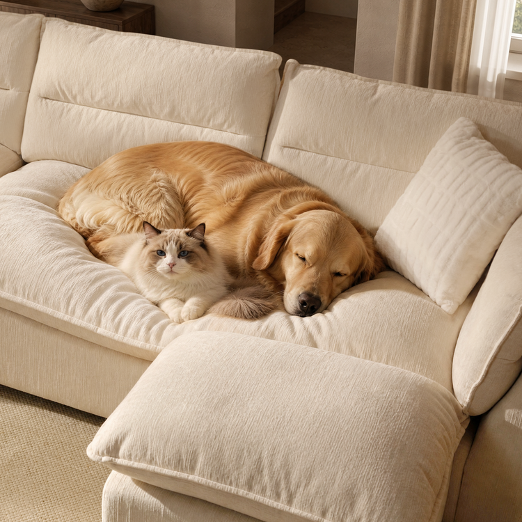 [Pre-sale] L-Shaped Sectional Sofa, Loven Modular Cloud Design with Solid Wood Legs，Pure Plume