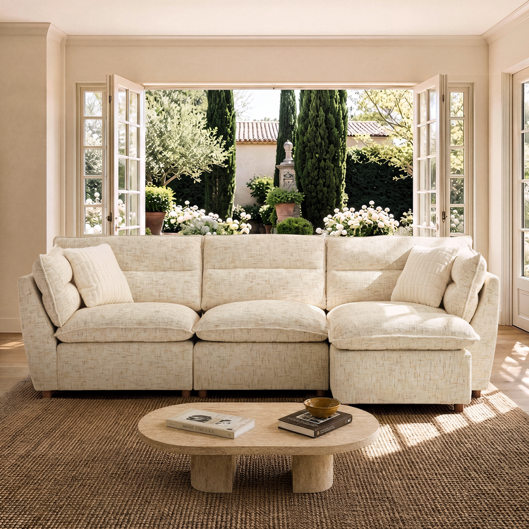 [Pre-sale] L-Shaped Sectional Sofa, Loven Modular Cloud Design with Solid Wood Legs，Sandstone Beige