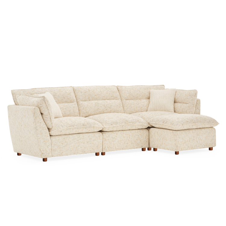 [Pre-sale] L-Shaped Sectional Sofa, Loven Modular Cloud Design with Solid Wood Legs，Sandstone Beige