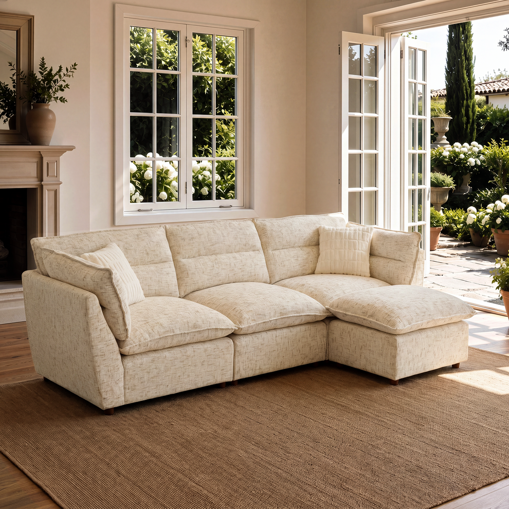 [Pre-sale] L-Shaped Sectional Sofa, Loven Modular Cloud Design with Solid Wood Legs，Sandstone Beige