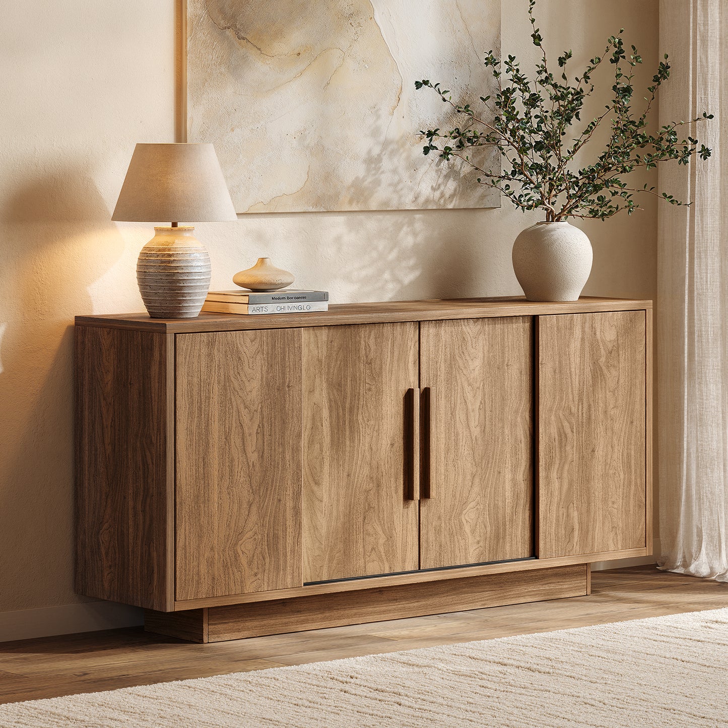 Wood Credenza Storage Cabinet with Magnetic Door Catch