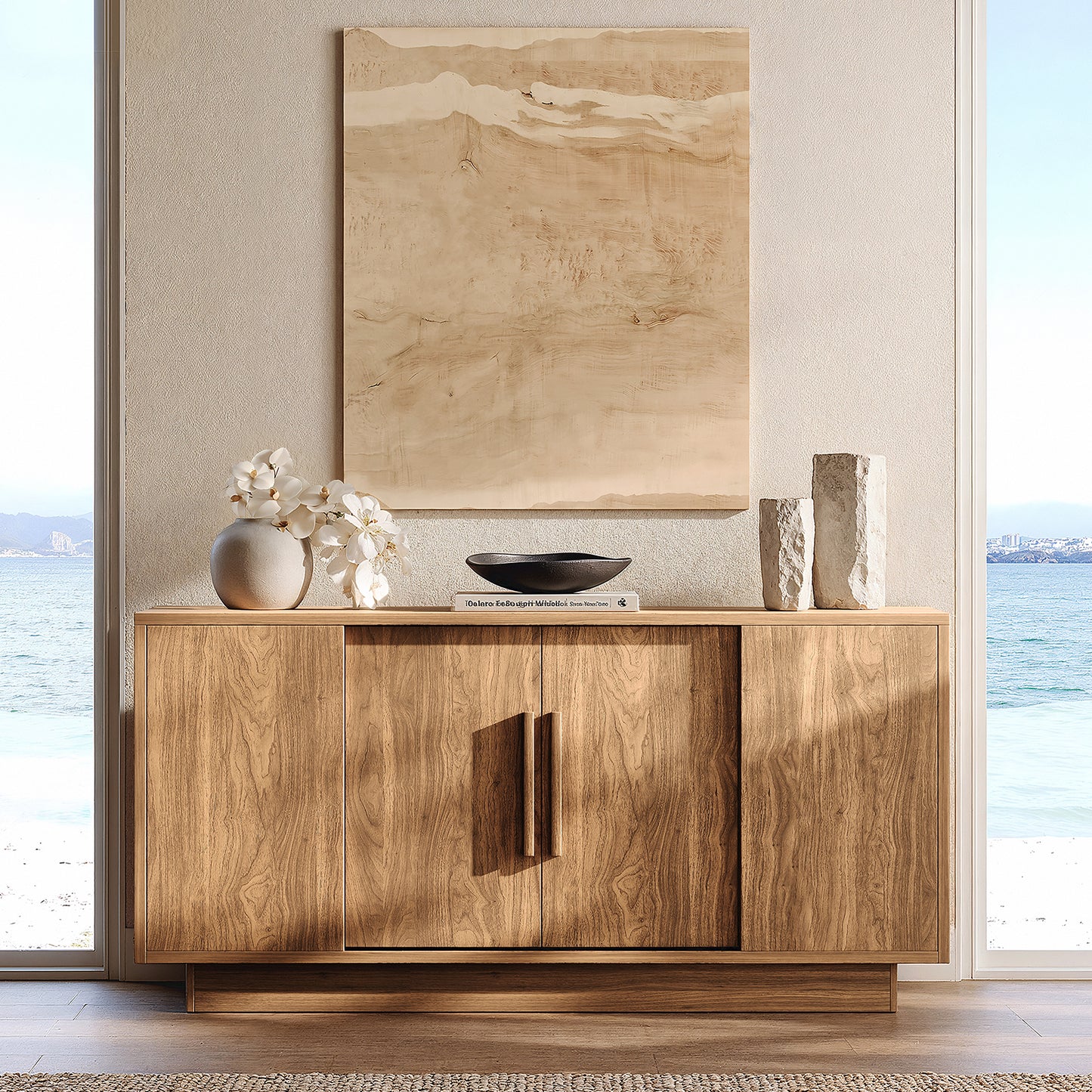 Wood Credenza Storage Cabinet with Magnetic Door Catch