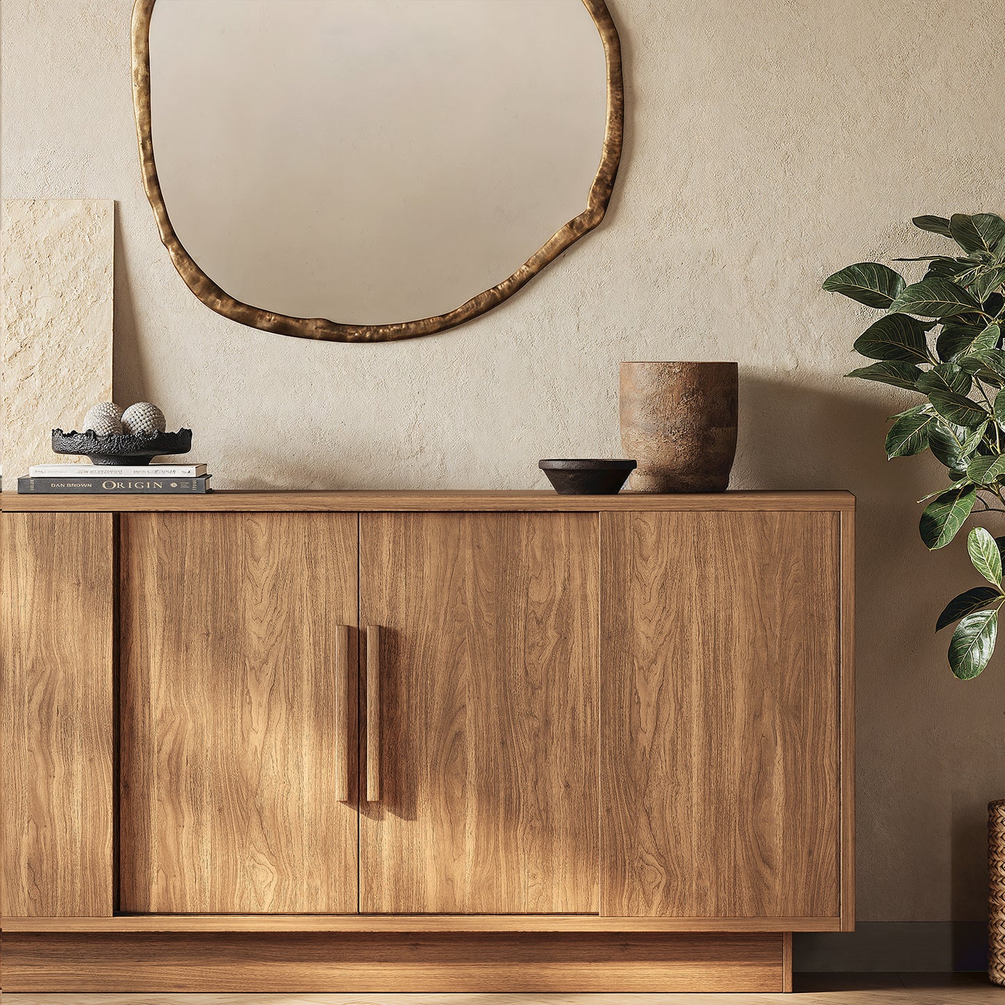 Wood Credenza Storage Cabinet with Magnetic Door Catch
