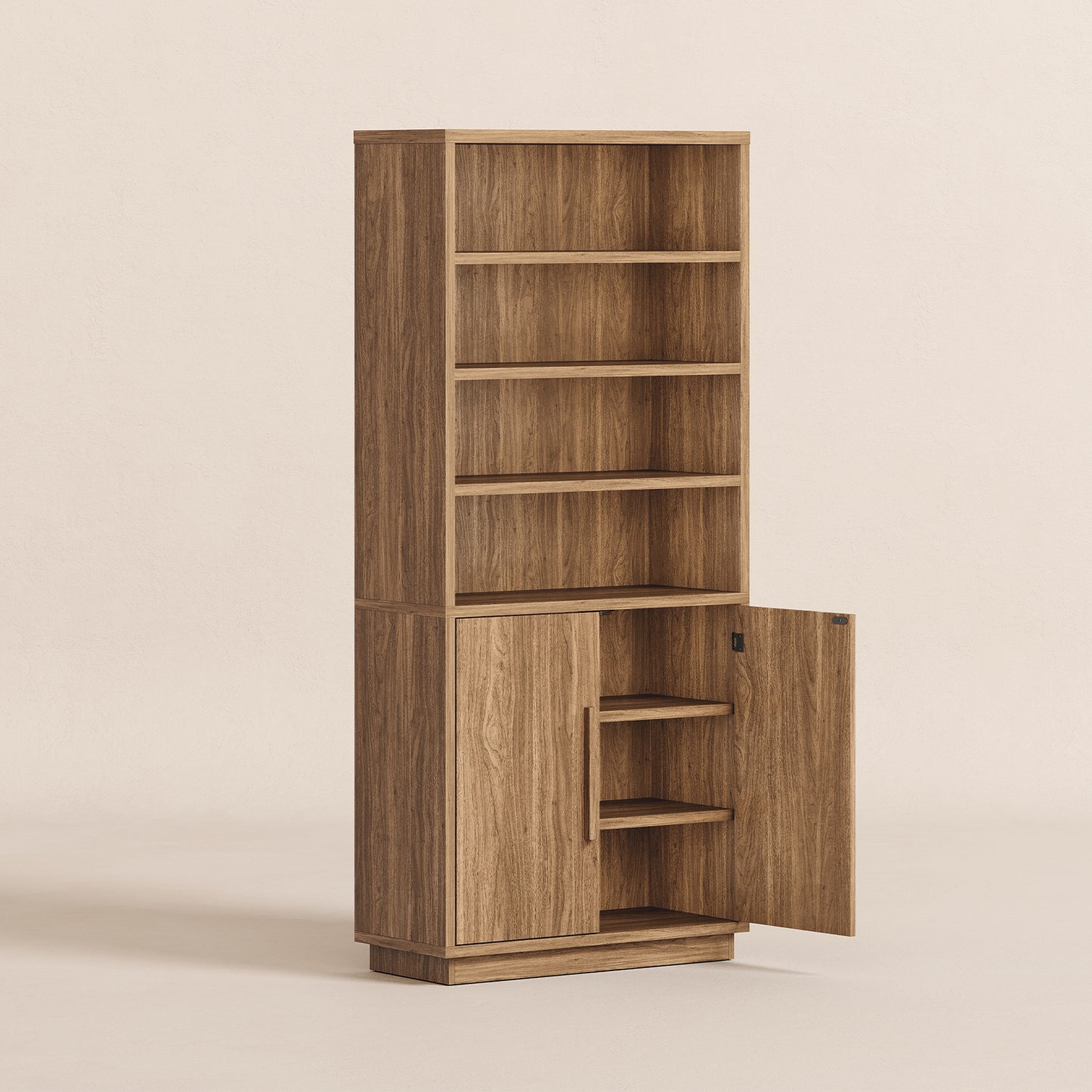 7-Tier Bookshelf with Cabinet & Adjustable Shelves