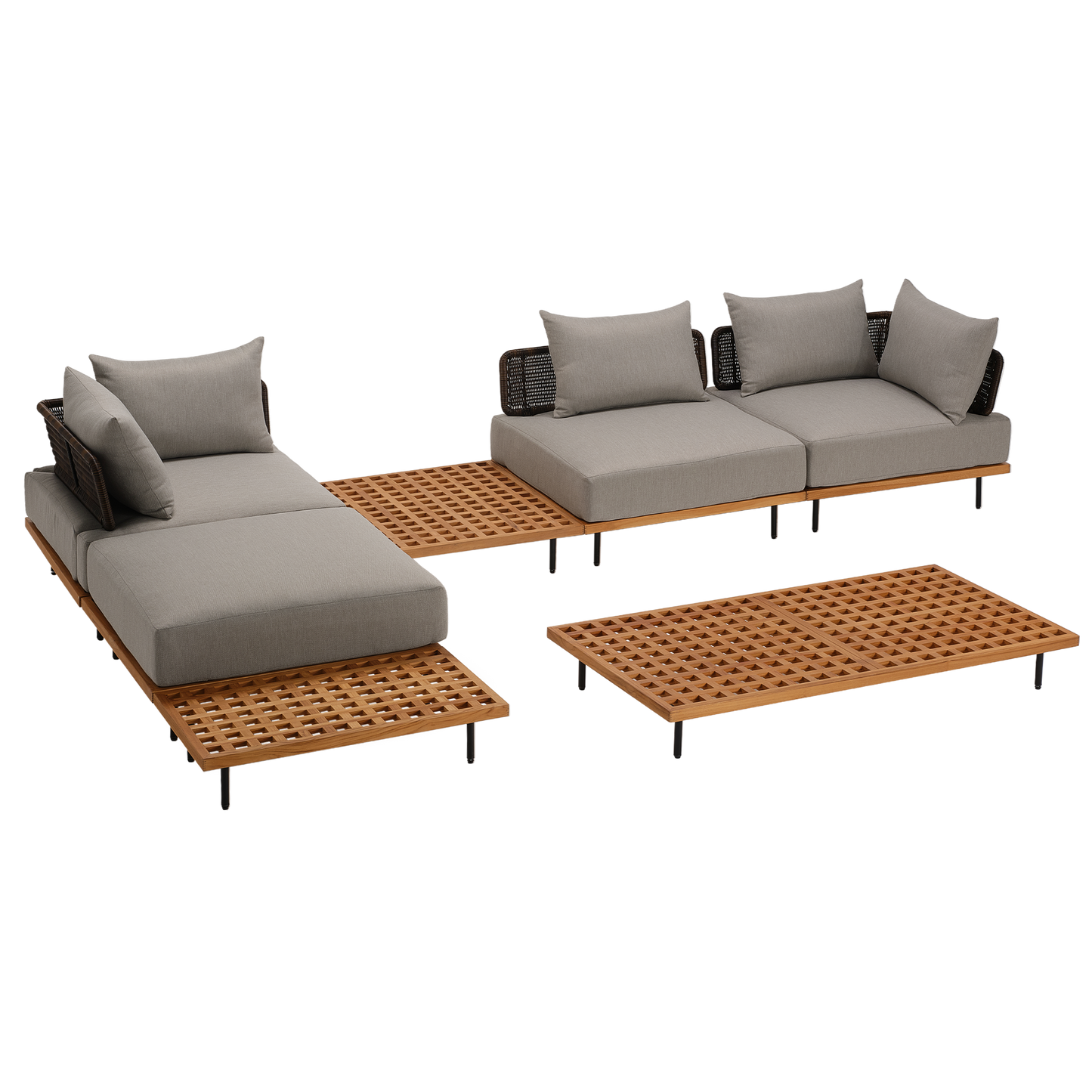 [Pre-Sale] Teak Lattice Modular Outdoor Sectional Sofa Set