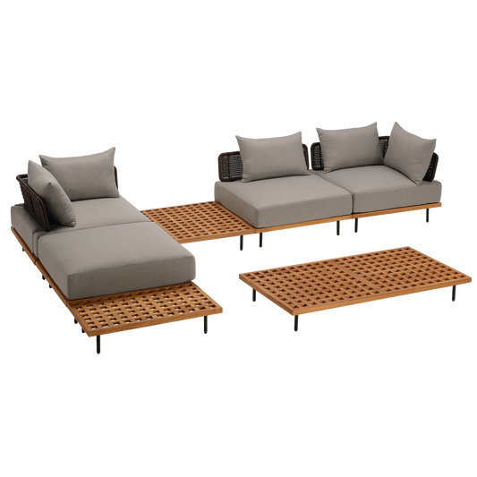 [Pre-Sale] Teak Lattice Modular Outdoor Sectional Sofa Set