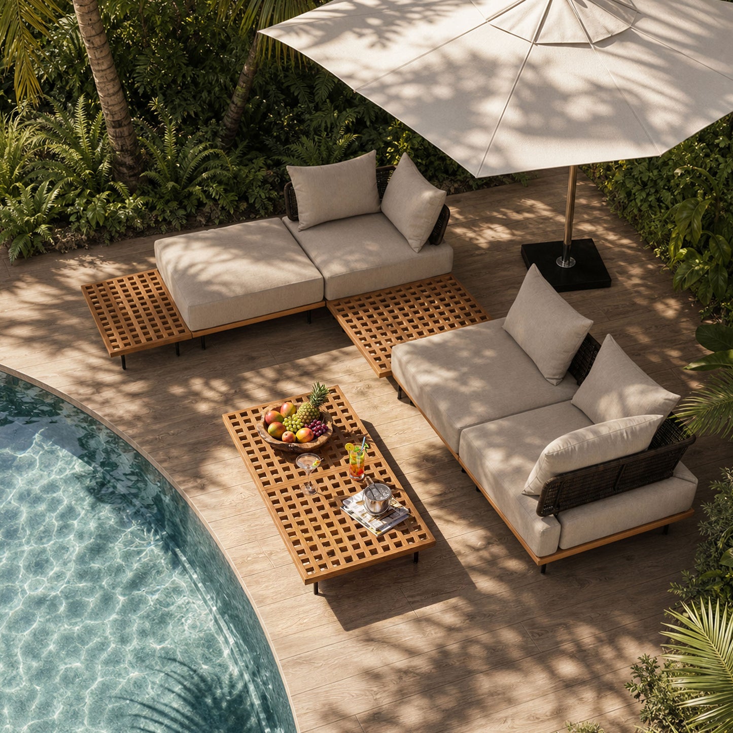 [Pre-Sale] Teak Lattice Modular Outdoor Sectional Sofa Set