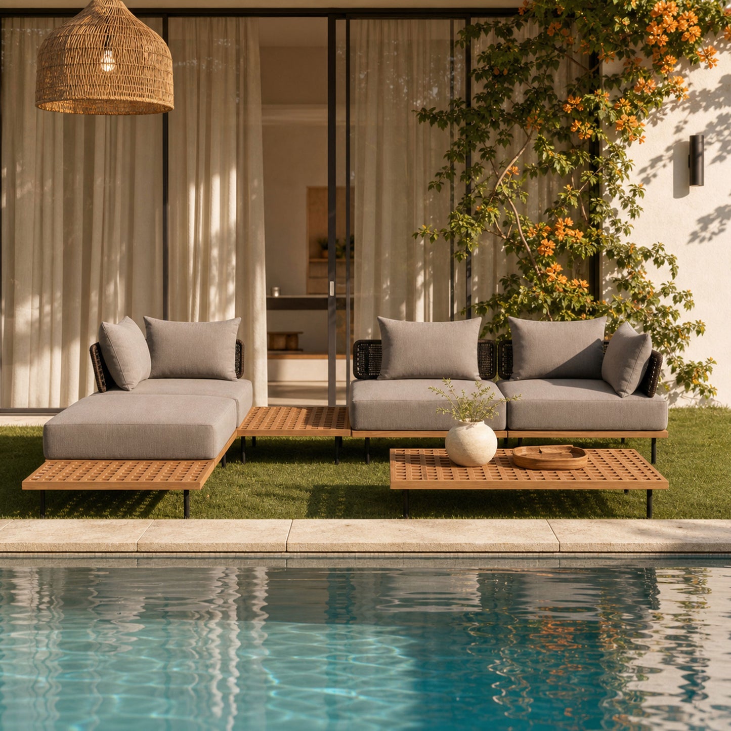 [Pre-Sale] Teak Lattice Modular Outdoor Sectional Sofa Set