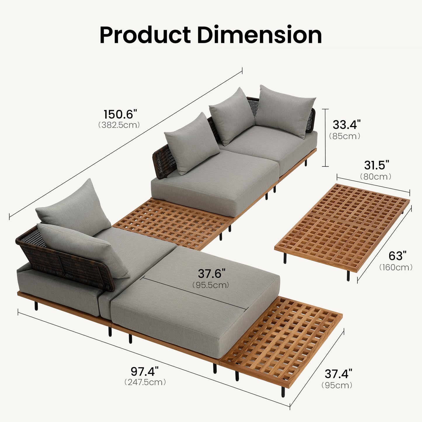 [Pre-Sale] Teak Lattice Modular Outdoor Sectional Sofa Set