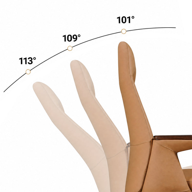 Light Brown PU Office Chair Solid Wood Armrest 3-Gear Tilt