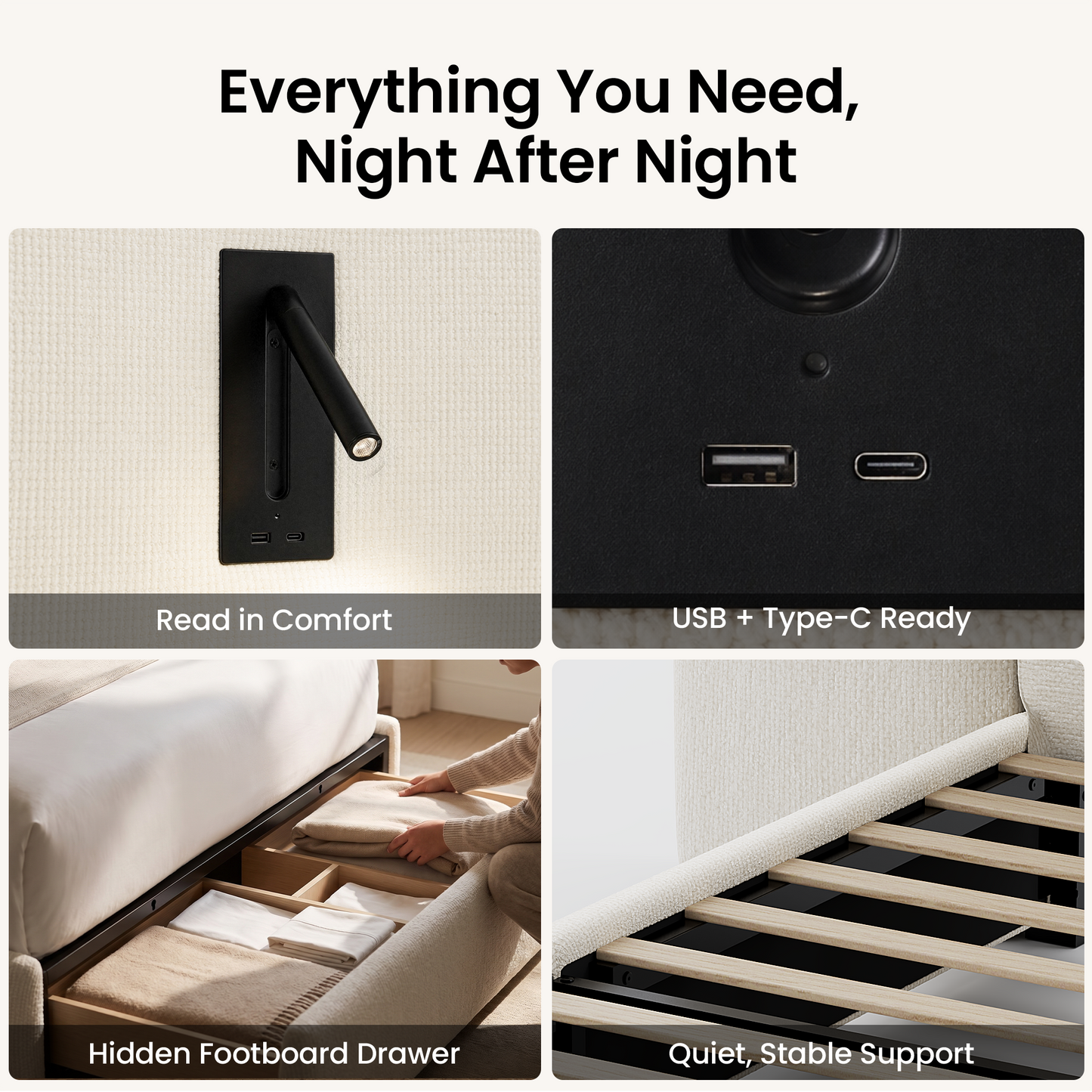 [Pre-sale] Linemix Wide Upholstered Queen Storage Bed with LED Lights & USB Ports