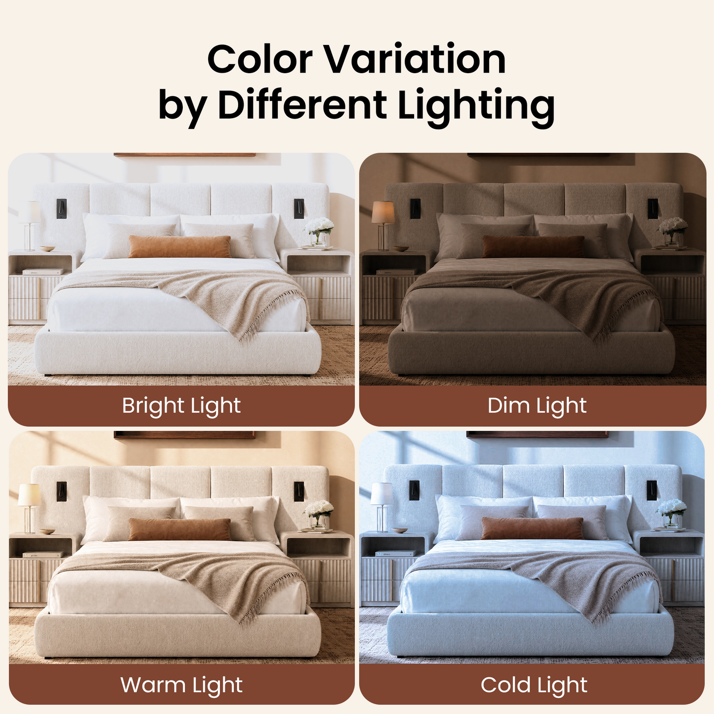 [Pre-sale] Linemix Wide Upholstered Queen Storage Bed with LED Lights & USB Ports