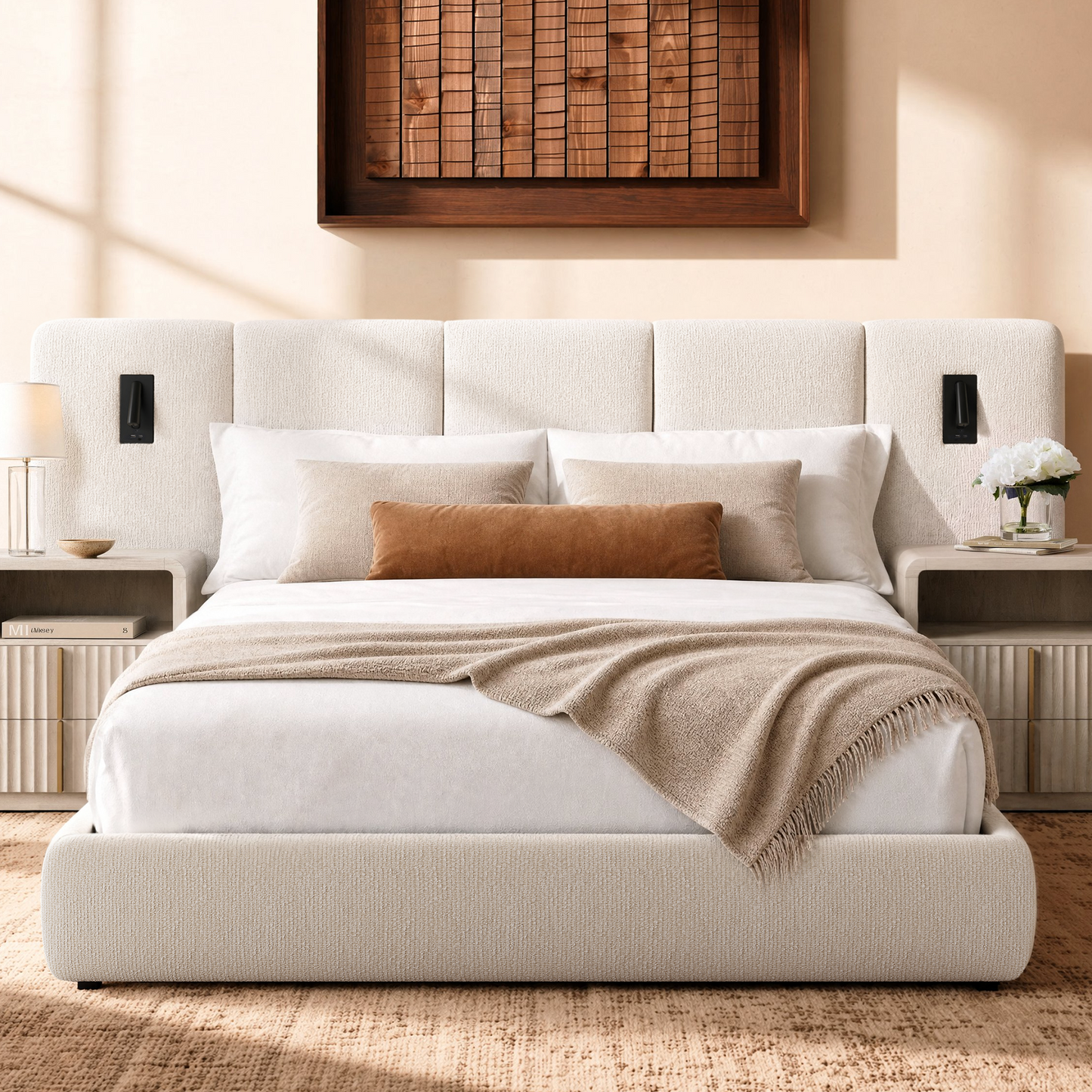 [Pre-sale] Linemix Wide Upholstered Queen Storage Bed with LED Lights & USB Ports