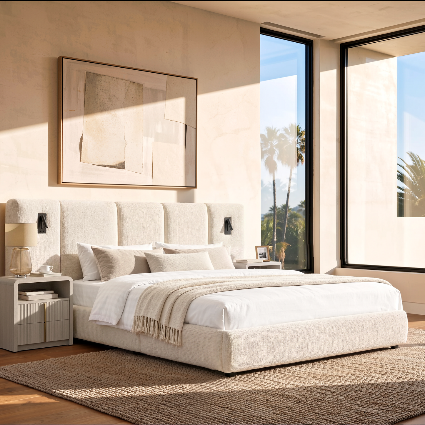 [Pre-sale] Linemix Wide Upholstered Queen Storage Bed with LED Lights & USB Ports