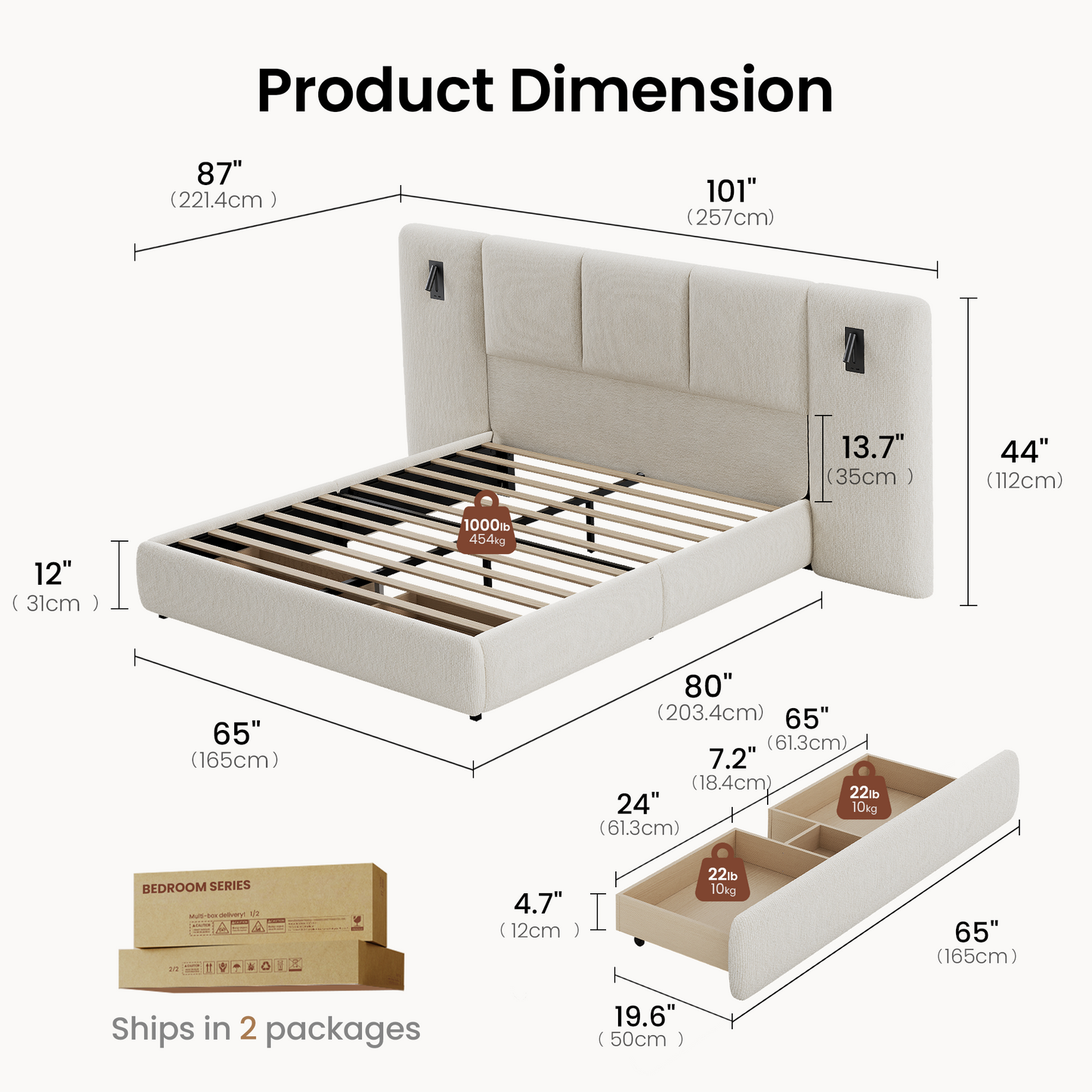 [Pre-sale] Linemix Wide Upholstered Queen Storage Bed with LED Lights & USB Ports