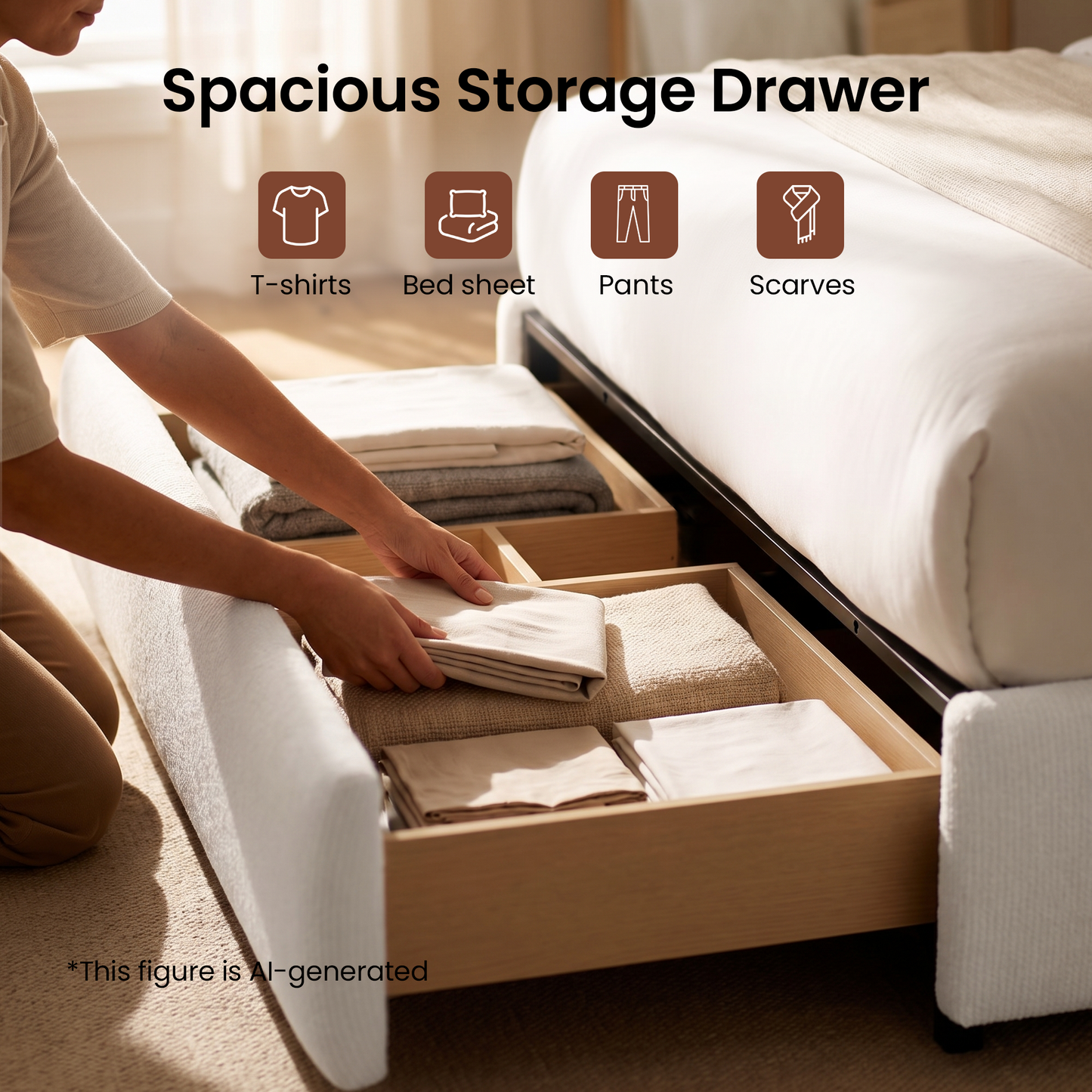 [Pre-sale] Linemix Wide Upholstered Queen Storage Bed with LED Lights & USB Ports
