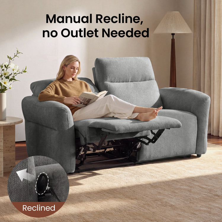  Linnea 69" Gray Textured Fabric Manual Reclining Loveseat Sofa