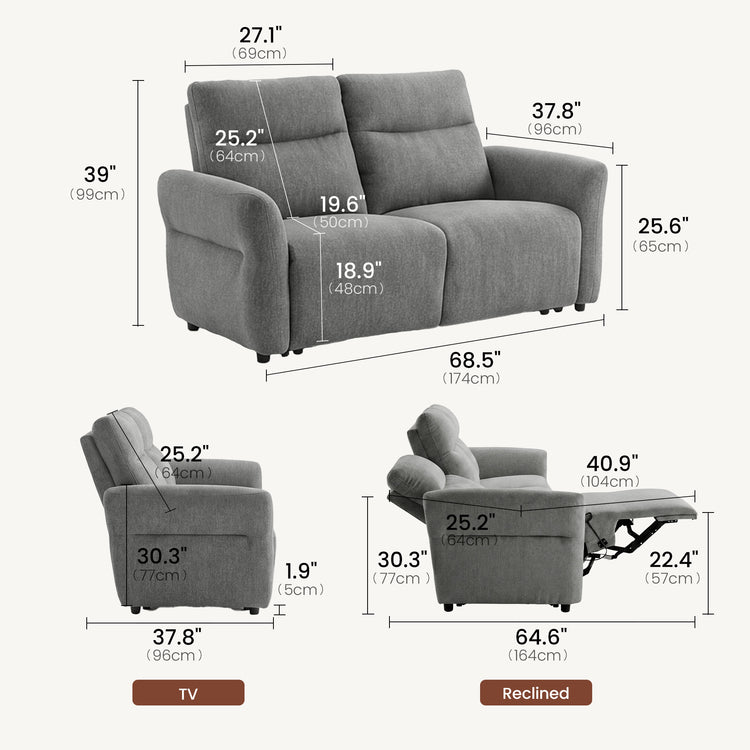  Linnea 69" Gray Textured Fabric Manual Reclining Loveseat Sofa