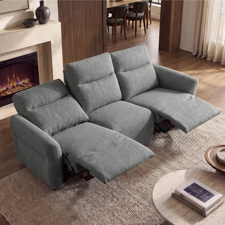 Linnea 96" Gray Textured Fabric Manual Reclining 3-Seat Sofa
