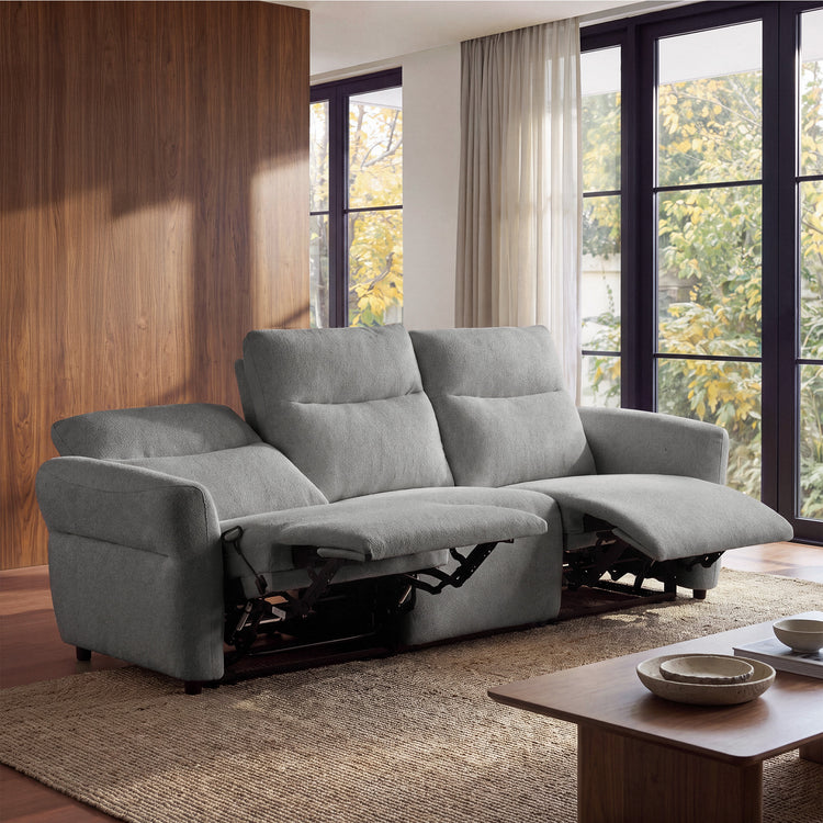 Linnea 96" Gray Textured Fabric Manual Reclining 3-Seat Sofa
