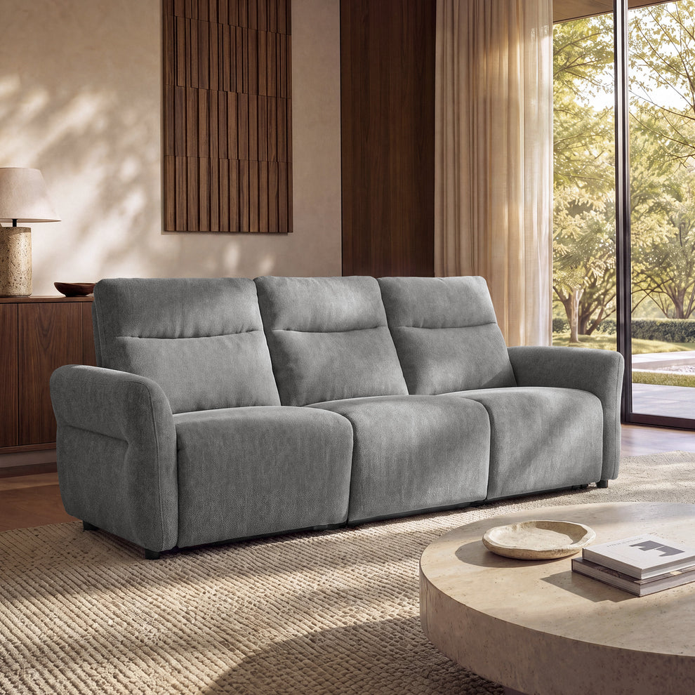 Linnea 96" Gray Textured Fabric Manual Reclining 3-Seat Sofa