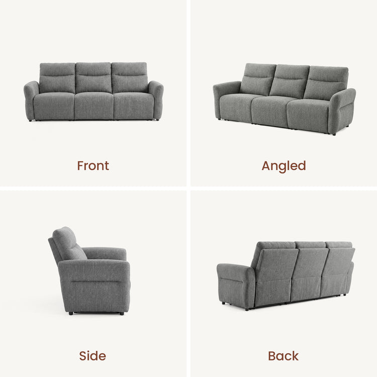Linnea 96" Gray Textured Fabric Manual Reclining 3-Seat Sofa