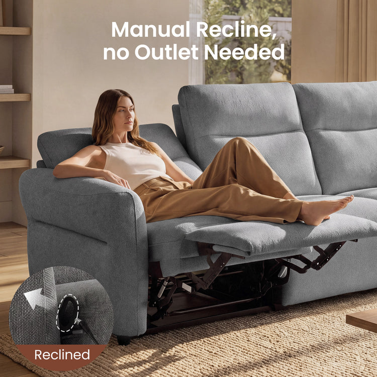 Linnea 96" Gray Textured Fabric Manual Reclining 3-Seat Sofa