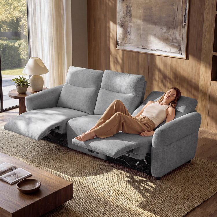 Linnea 96" Gray Textured Fabric Manual Reclining 3-Seat Sofa