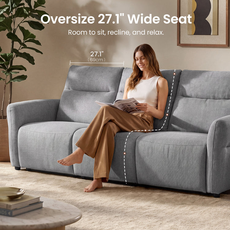 Linnea 96" Gray Textured Fabric Manual Reclining 3-Seat Sofa
