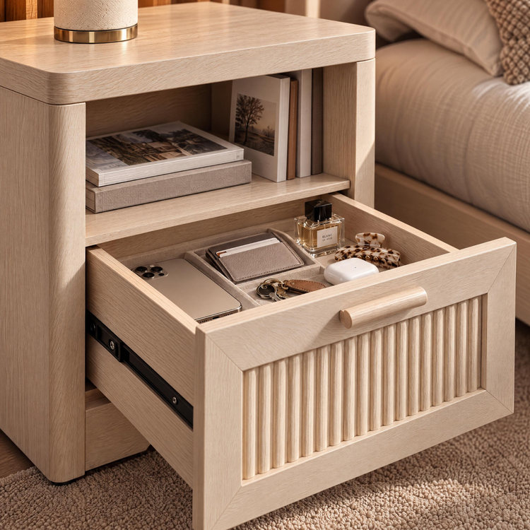 Lira 22.8" Fluted Wood Nightstand with Charging Station