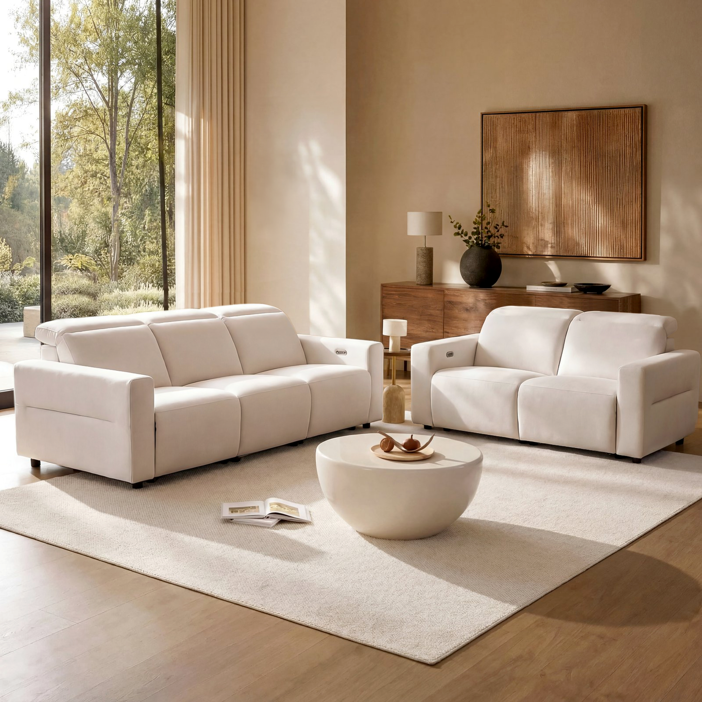 Lodden Power Reclining Sofa Set with Zero Gravity & USB-C，Beige