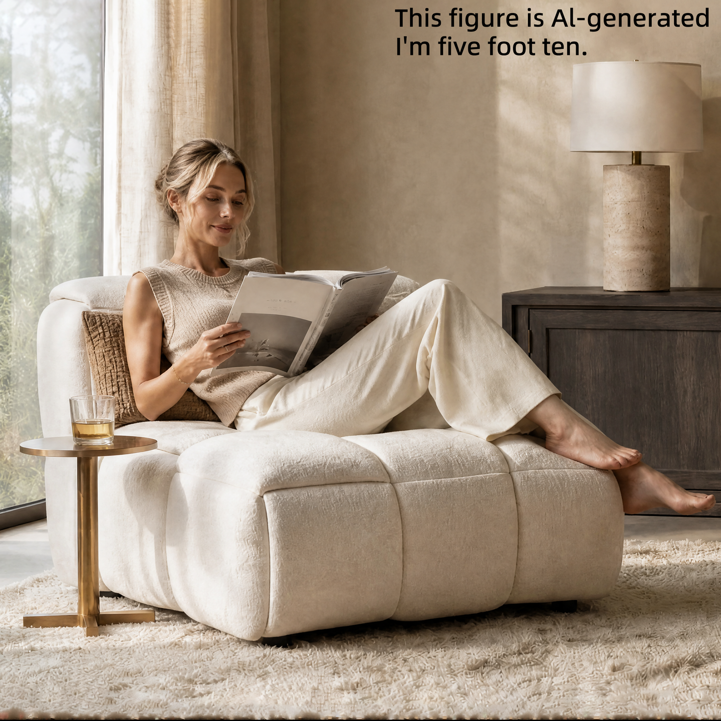 [Pre-Sale] Cream Oversized Accent Chair with Wide Seat and Woven Block Design