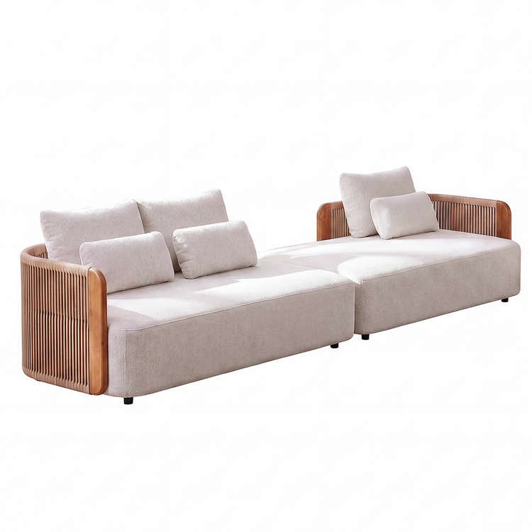 Mesa 124" Outdoor Wood and Woven Rope 3 Seater Modular Sectional Sofa