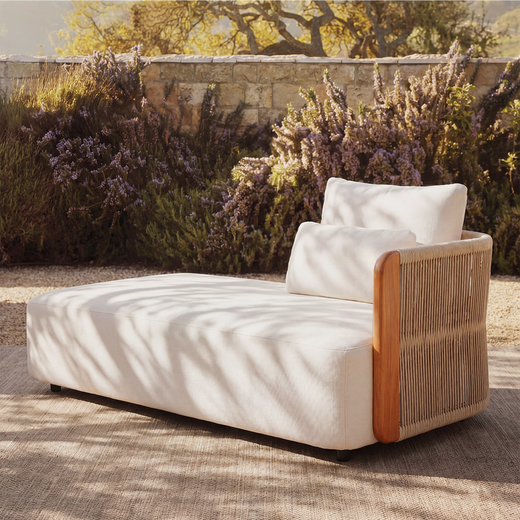Mesa 124" Outdoor Wood and Woven Rope 3 Seater Modular Sectional Sofa