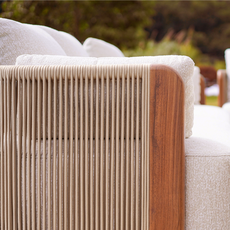 Mesa 124" Outdoor Wood and Woven Rope 3 Seater Modular Sectional Sofa