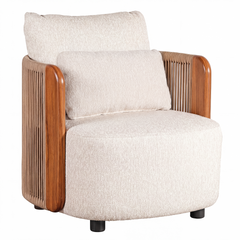 Cream wood-arm lounge chair shown on a plain background