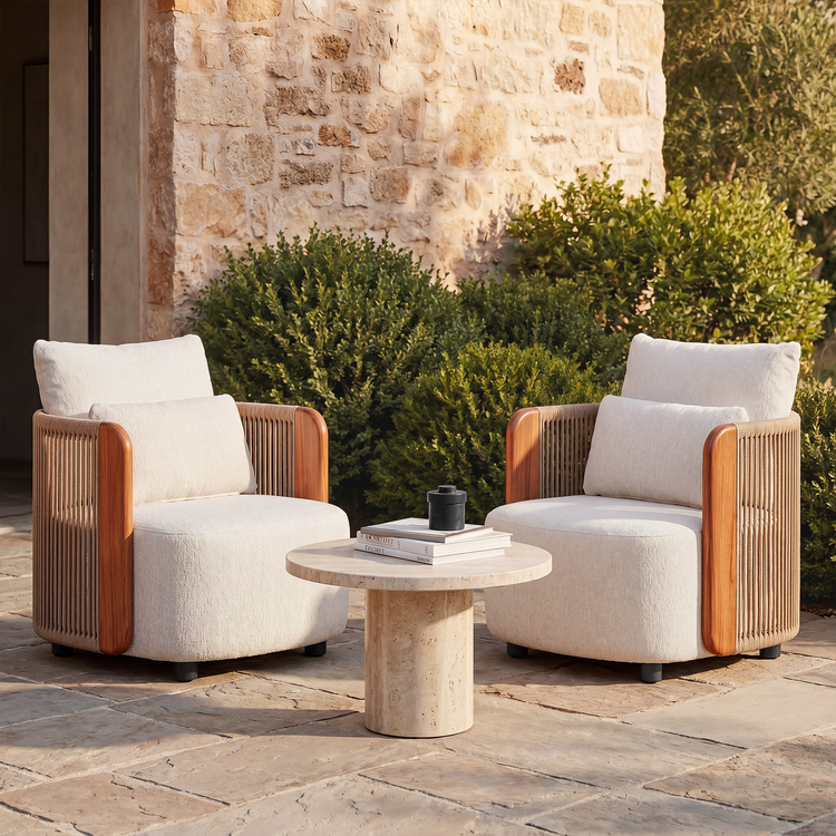 Mesa 33.8" Outdoor Wood Accent Handwoven Rope Single Sofa
