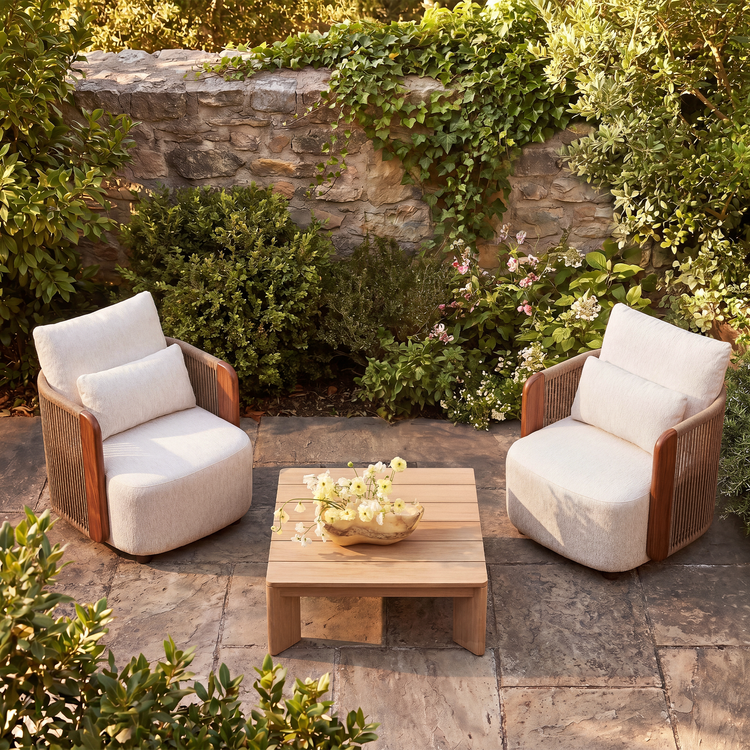 Mesa 33.8" Outdoor Wood Accent Handwoven Rope Single Sofa