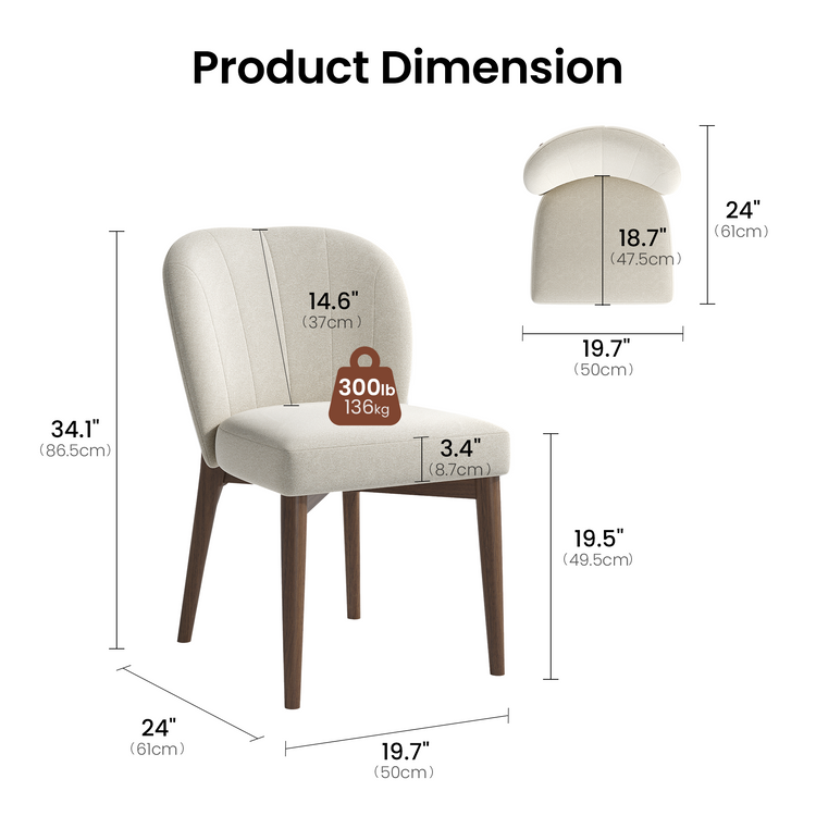 Modern Fabric Upholstered Curved Back Dining Chair Set of 2